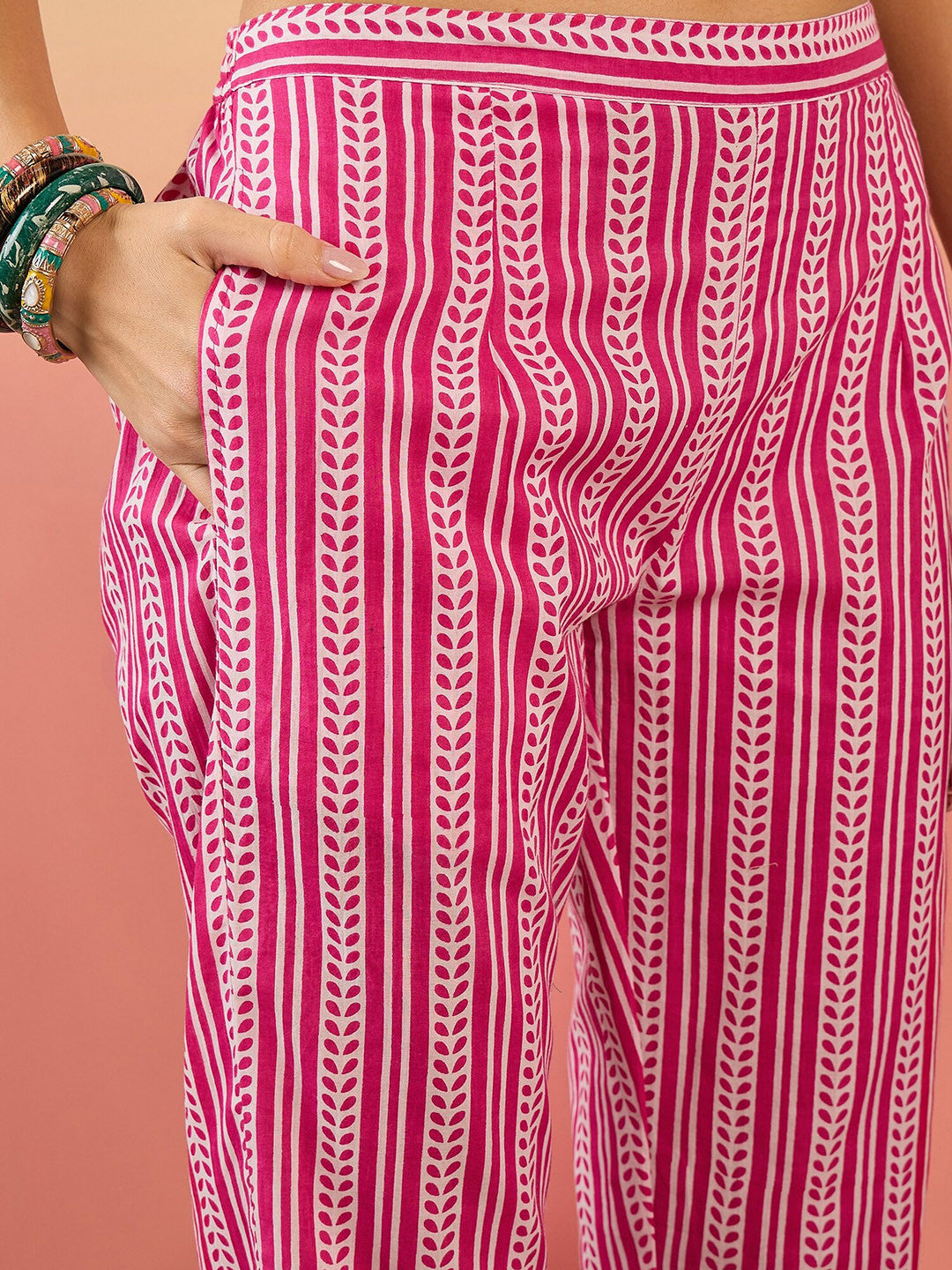 Floral Printed Mirror Work Pure Cotton Kurta with Trousers & Dupatta