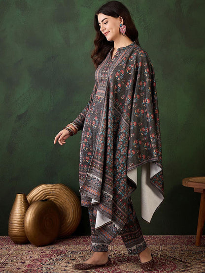 Self Design Winter Pashmina Straight Kurta & Trouser With Dupatta