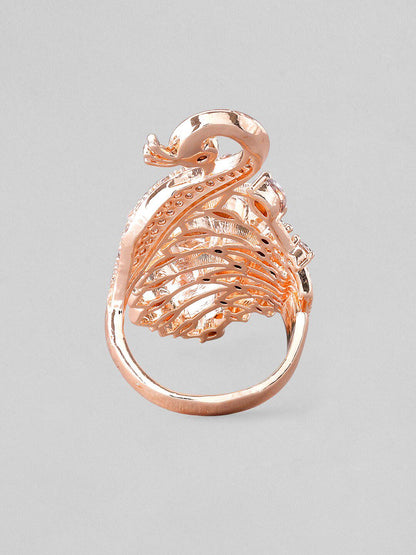 Dhiyona RJ Women's 18K Rose Gold-Plated Peacock Design Cubic Zirconia Studded Finger Ring