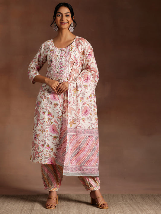 Floral Printed Sequinned Pure Cotton Kurta with Salwar & Dupatta
