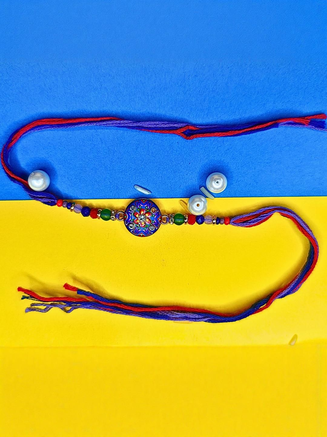 Dhiyona Set Of 3 Beaded Cotton Thread with AD Stones & Meenakari Designer Rakhi for Brother