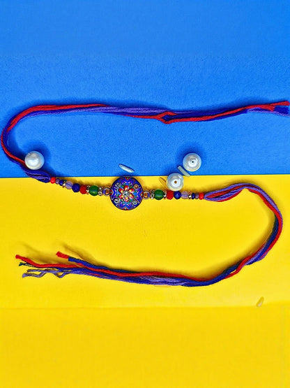 Dhiyona Set Of 3 Beaded Cotton Thread with AD Stones & Meenakari Designer Rakhi for Brother