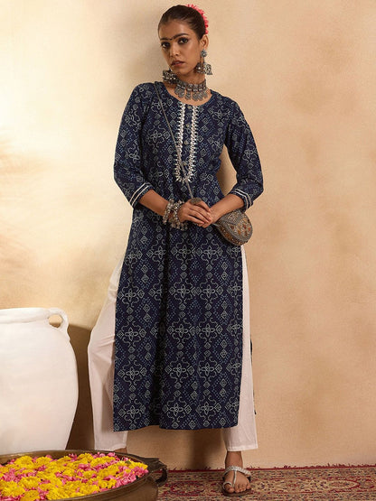 Dhiyona IE Bandahni Printed Calf Length Straight Kurta