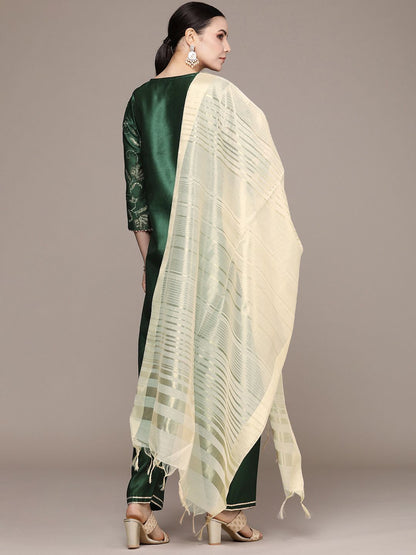 Dhiyona AN Women Floral Printed Regular Chanderi Silk Kurta with Sharara & With Dupatta