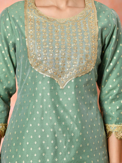 Women Geometric Woven Design Kurta with Trousers & Dupatta