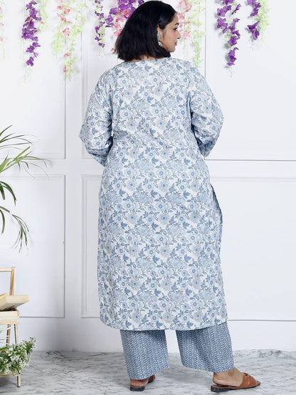 Dhiyona KL Women Floral Printed Regular Sequinned Pure Cotton Kurta with Trousers & With Dupatta