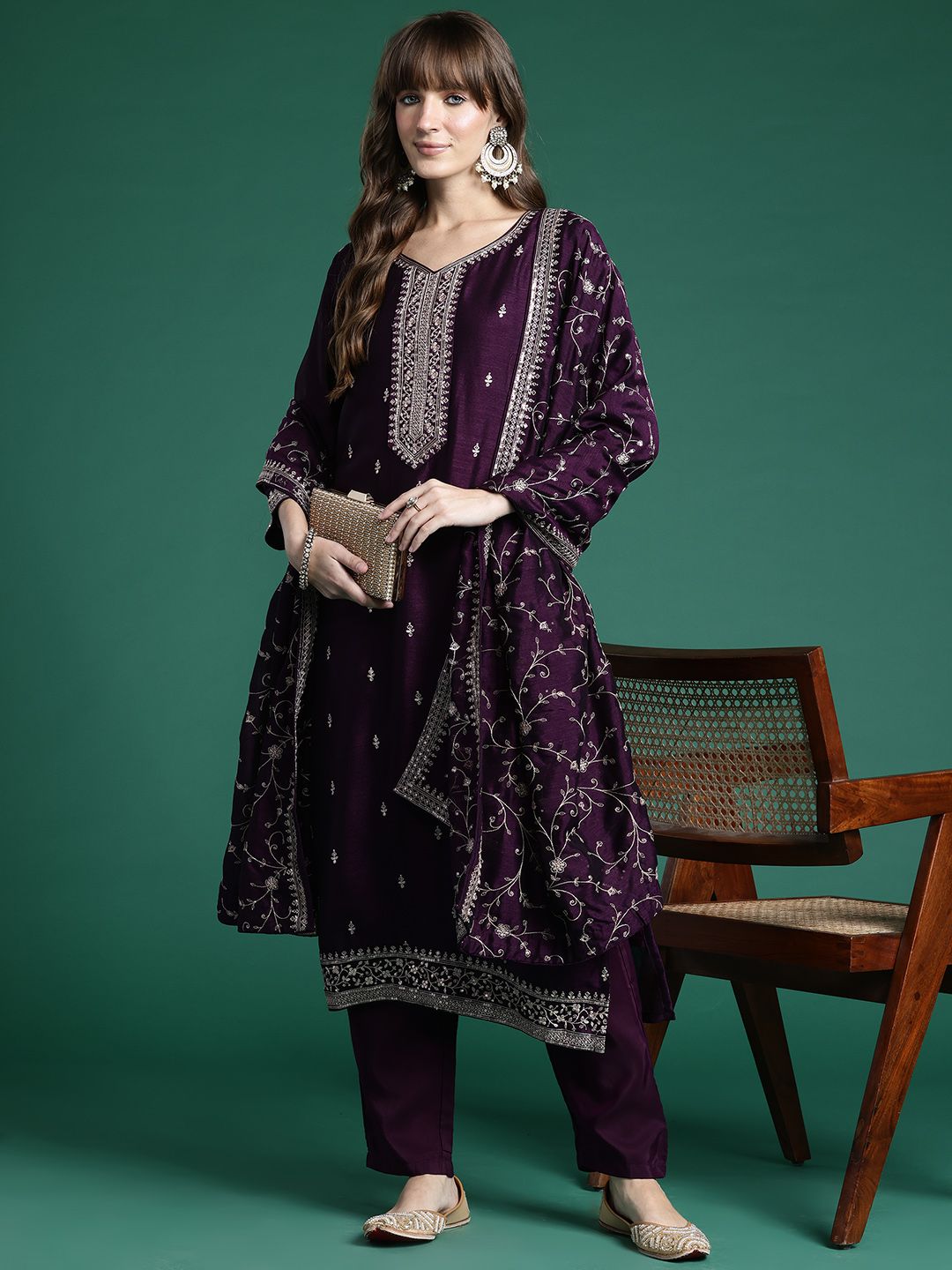 Dhiyona IE Ethnic Motifs Embroidered Kurta with Trousers & Dupatta