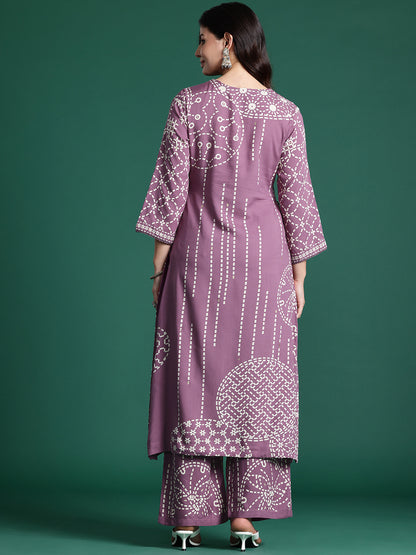 Printed Beads & Stones Kurta with Palazzos