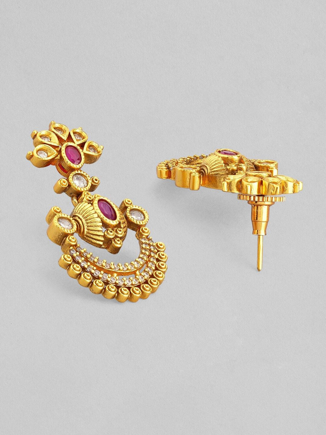 Dhiyona RJ Women's 24K Gold-Plated Ruby Pink & Cubic Zirconia Studded Temple Necklace Set