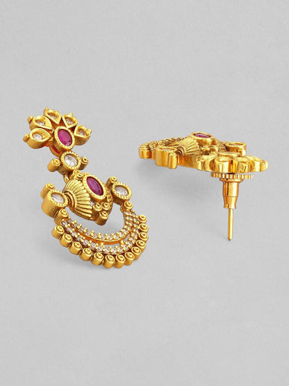 Dhiyona RJ Women's 24K Gold-Plated Ruby Pink & Cubic Zirconia Studded Temple Necklace Set