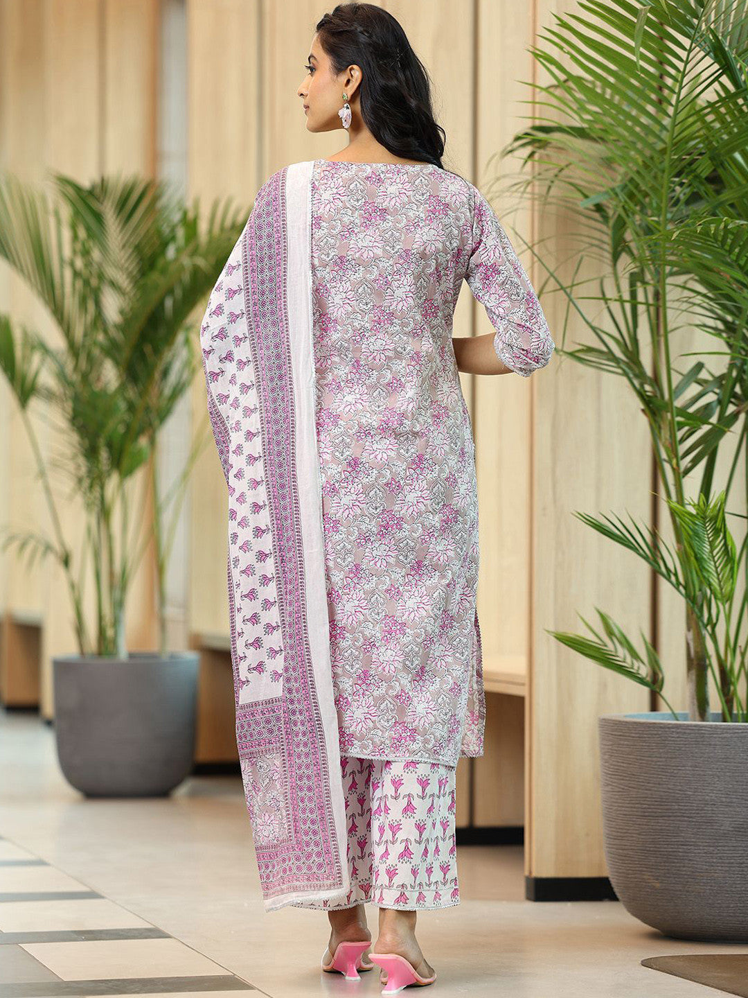 Floral Printed Straight Gotta Patti Pure Cotton Kurta with Palazzos & Dupatta