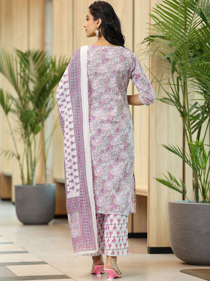 Floral Printed Straight Gotta Patti Pure Cotton Kurta with Palazzos & Dupatta