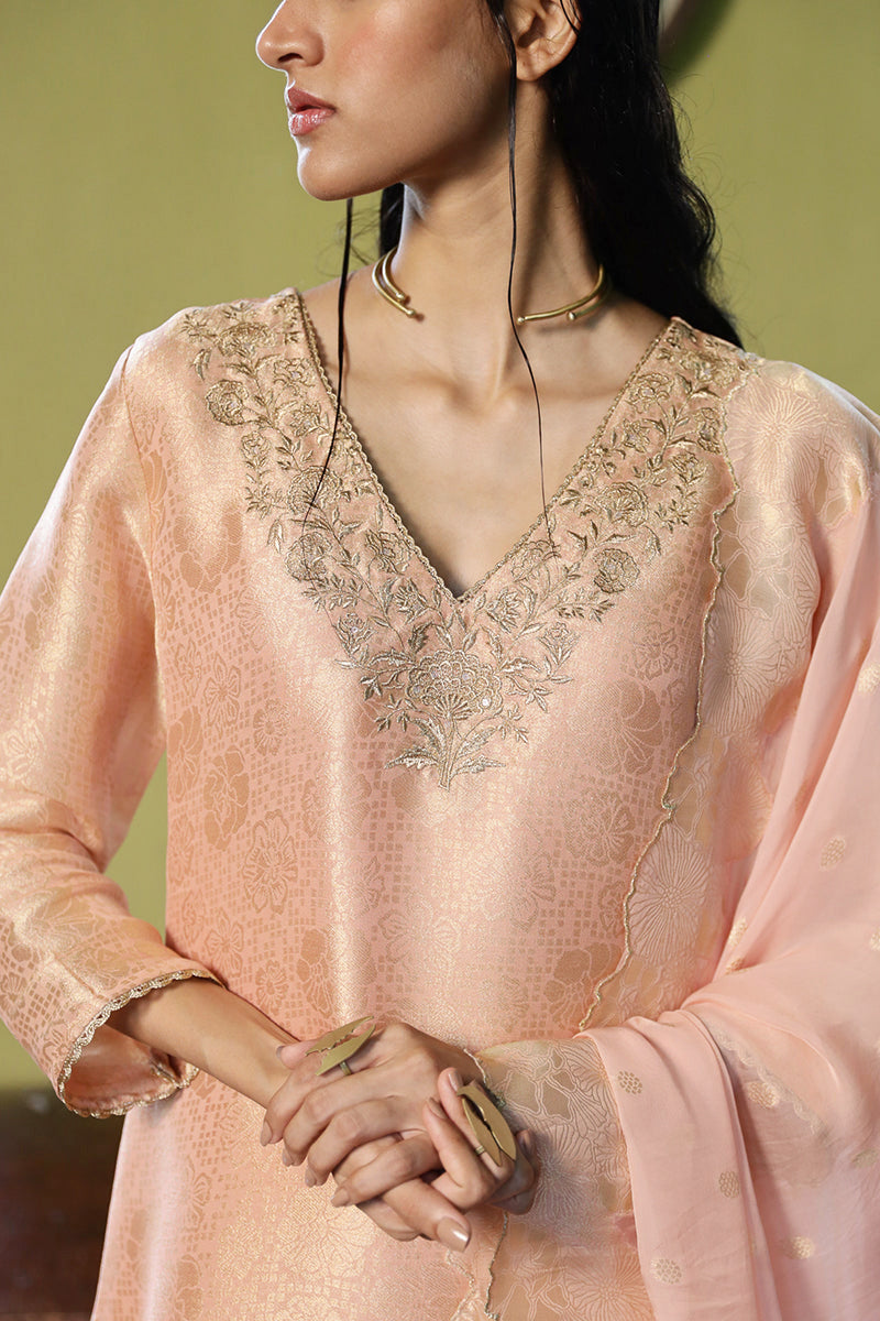 Women's Apricot Blush Bermberg Silk Woven Salwar Suit