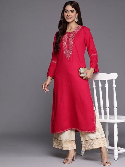 Dhiyona IE Women Embroidered Bell Sleeves Thread Work Floral Kurta