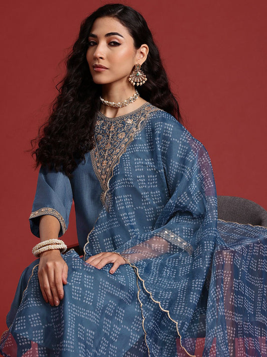 Bandhani Yoke Design Gotta Patti Kurta With Trousers & Dupatta