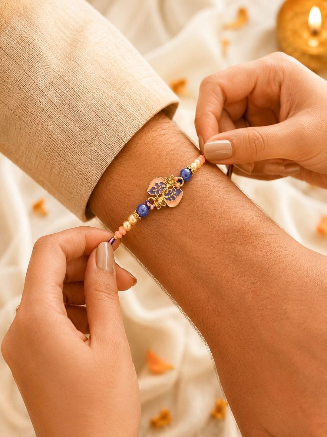 Dhiyona 4pcs Purple Stone Beaded Thread Rakhi