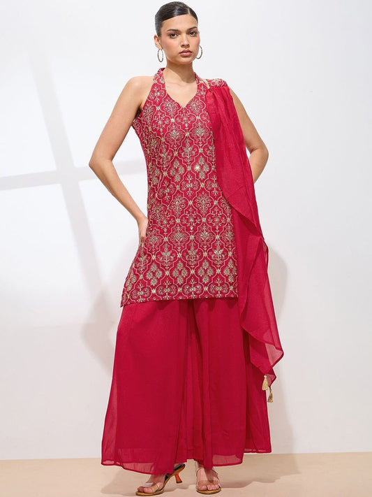 Dhiyona KL Women Ethnic Motifs Embroidered Regular Thread Work Kurta with Palazzos & Dupatta