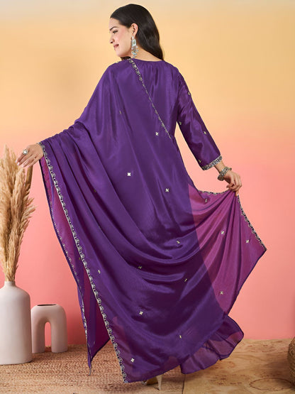 Dhiyona VA Floral Embroidered Thread Work Kurta With Palazzos & Dupatta