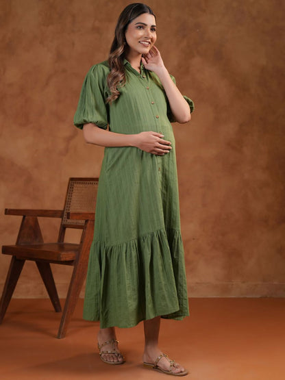 Dhiyona AY Women's Shirt Collar Neck Fit & Flared Maternity Ethnic Dresses