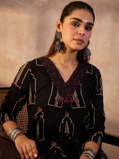 Dhiyona IE Printed Pure Cotton Tunic With Trousers Co-Ords