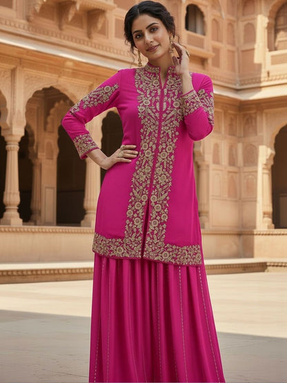 Dhiyona HOP Embroidered Mandarin Collar Kurti & Sharara Sets