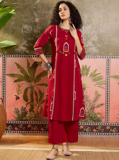 Printed Pure Cotton Round Neck Kurta & Trousers With Dupatta