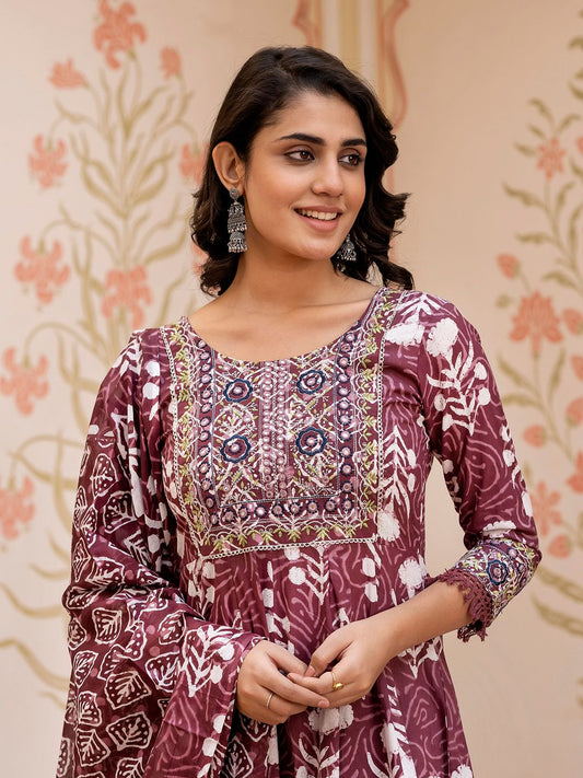 Dhiyona KL Women Floral Printed Regular Pure Cotton Kurta with Trousers & With Dupatta