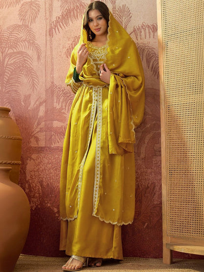 Dhiyona SN Embroidered Round Neck Kurta & Palazzos Kurta Sets