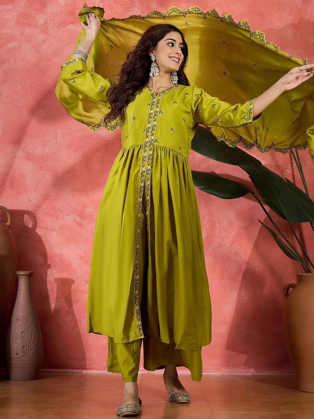 Dhiyona SN Women Sequin Embroidered Anarkali Kurta & Palazzo With Dupatta