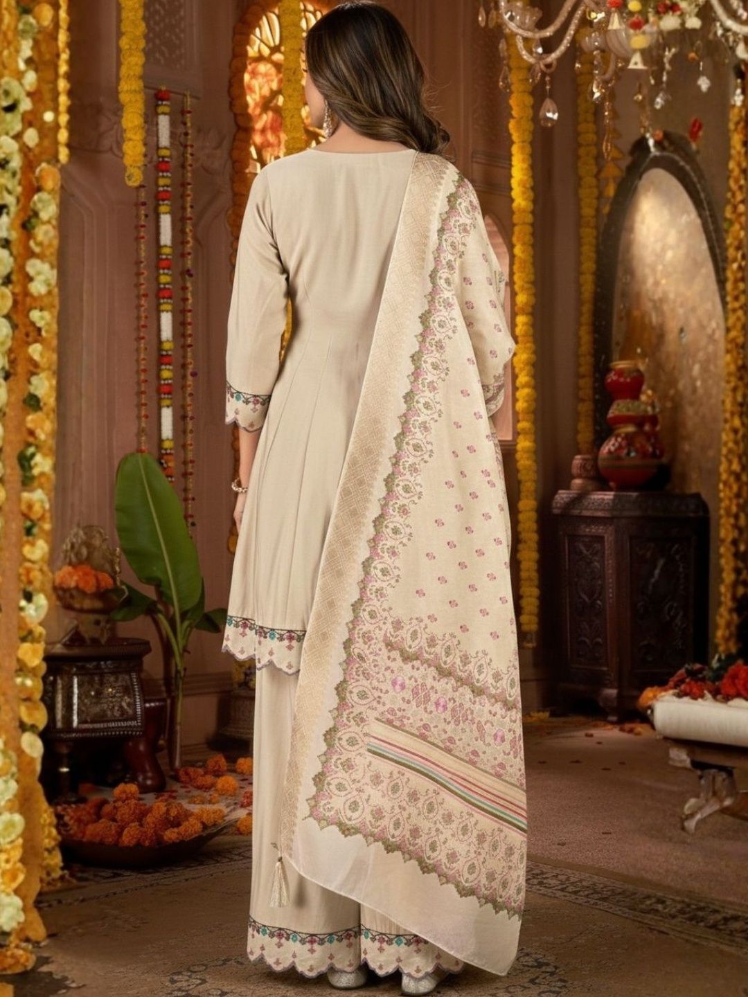 Dhiyona KL Women Ethnic Motifs Embroidered Panelled Thread Work Pure Silk Kurta with Sharara & With Dupatta