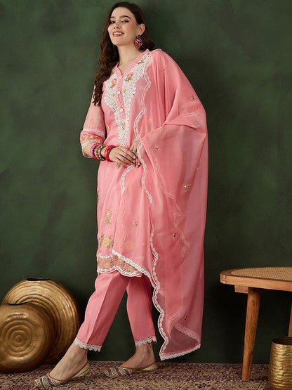 Embroidered Kurta & Trouser With Dupatta