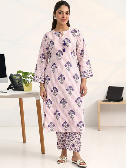 Libas Purple Floral Printed Straight Kurta Set