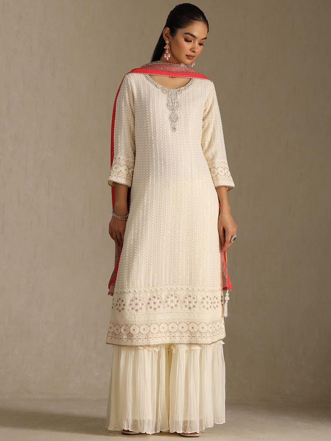 Dhiyona SO Women's Women Ethnic Motifs Embroidered Kurta with Sharara & Dupatta Kurta Sets