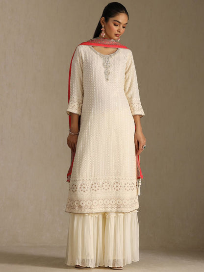 Dhiyona SO Women's Women Ethnic Motifs Embroidered Kurta with Sharara & Dupatta Kurta Sets