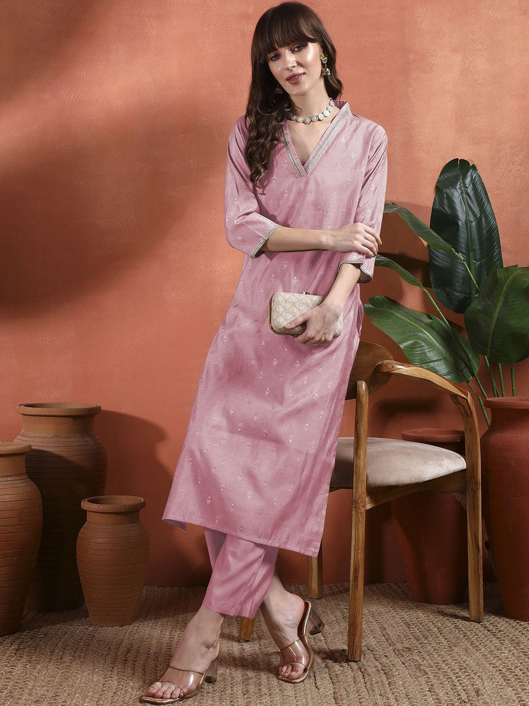 Women Ethnic Motifs Printed Regular Thread Work Kurta with Trousers