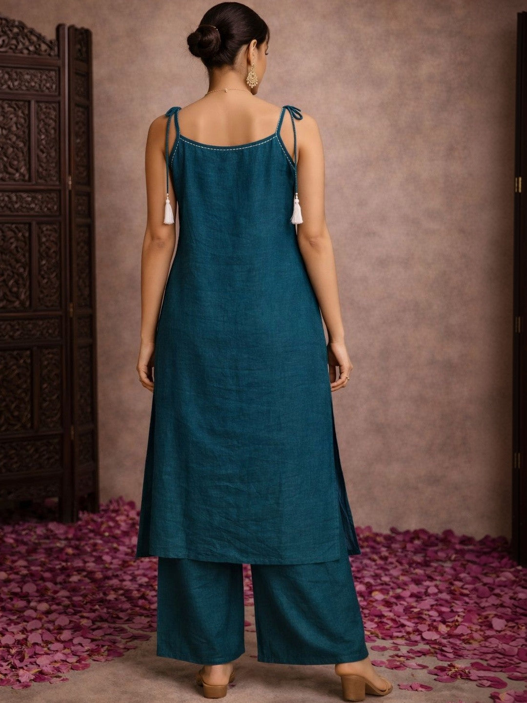 Self Design Cotton Kurta & Palazzos