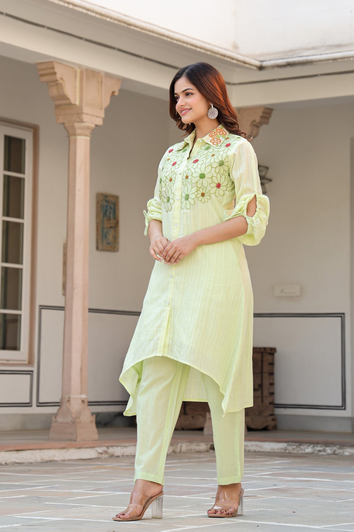 Tiara Sage embroidery cotton co-ord set