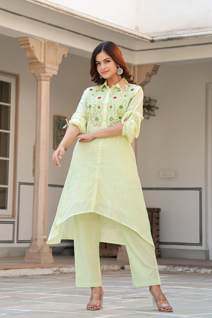 Tiara Sage embroidery cotton co-ord set
