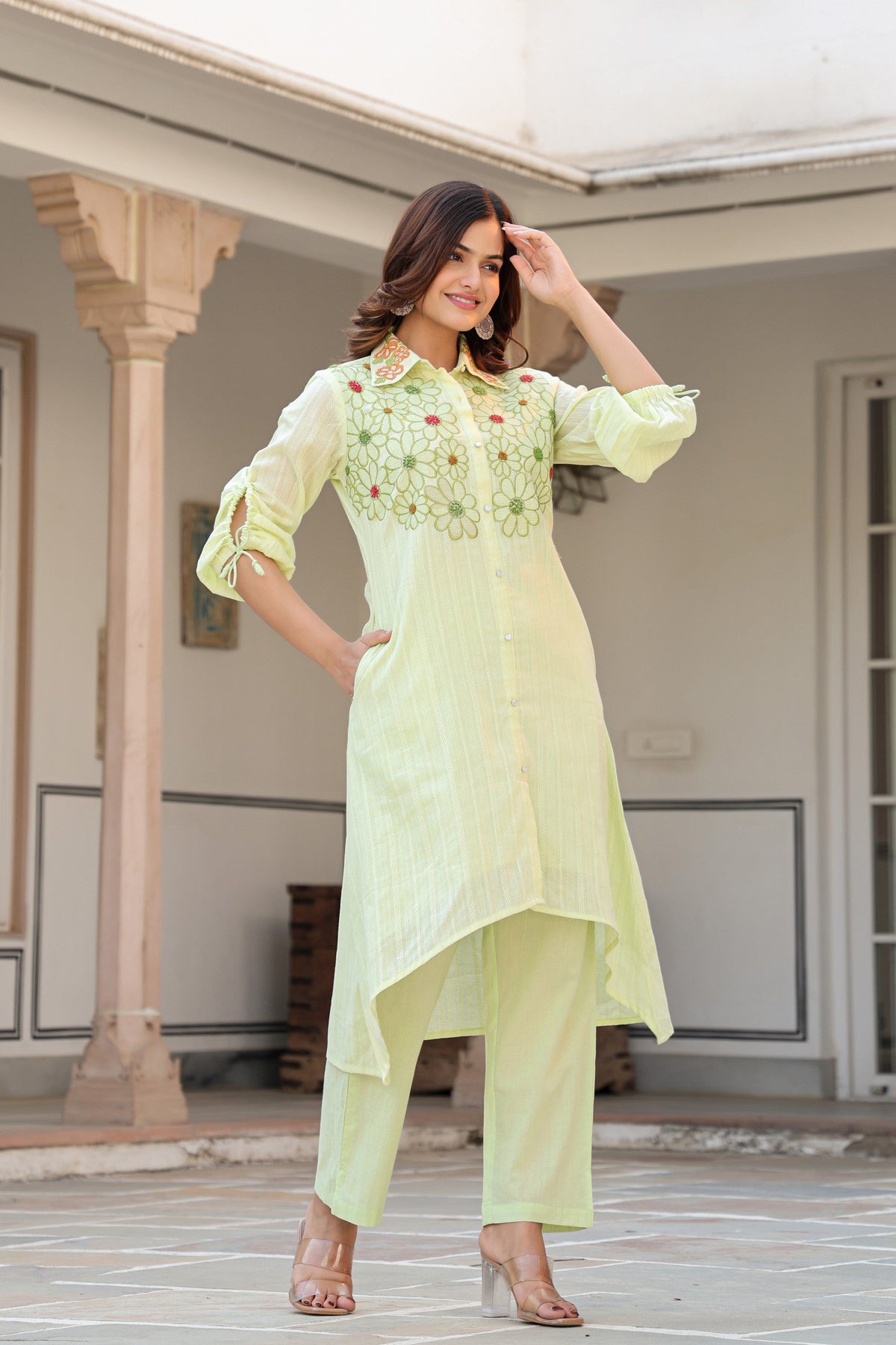 Tiara Sage embroidery cotton co-ord set