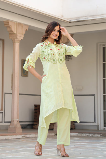 Tiara Sage embroidery cotton co-ord set