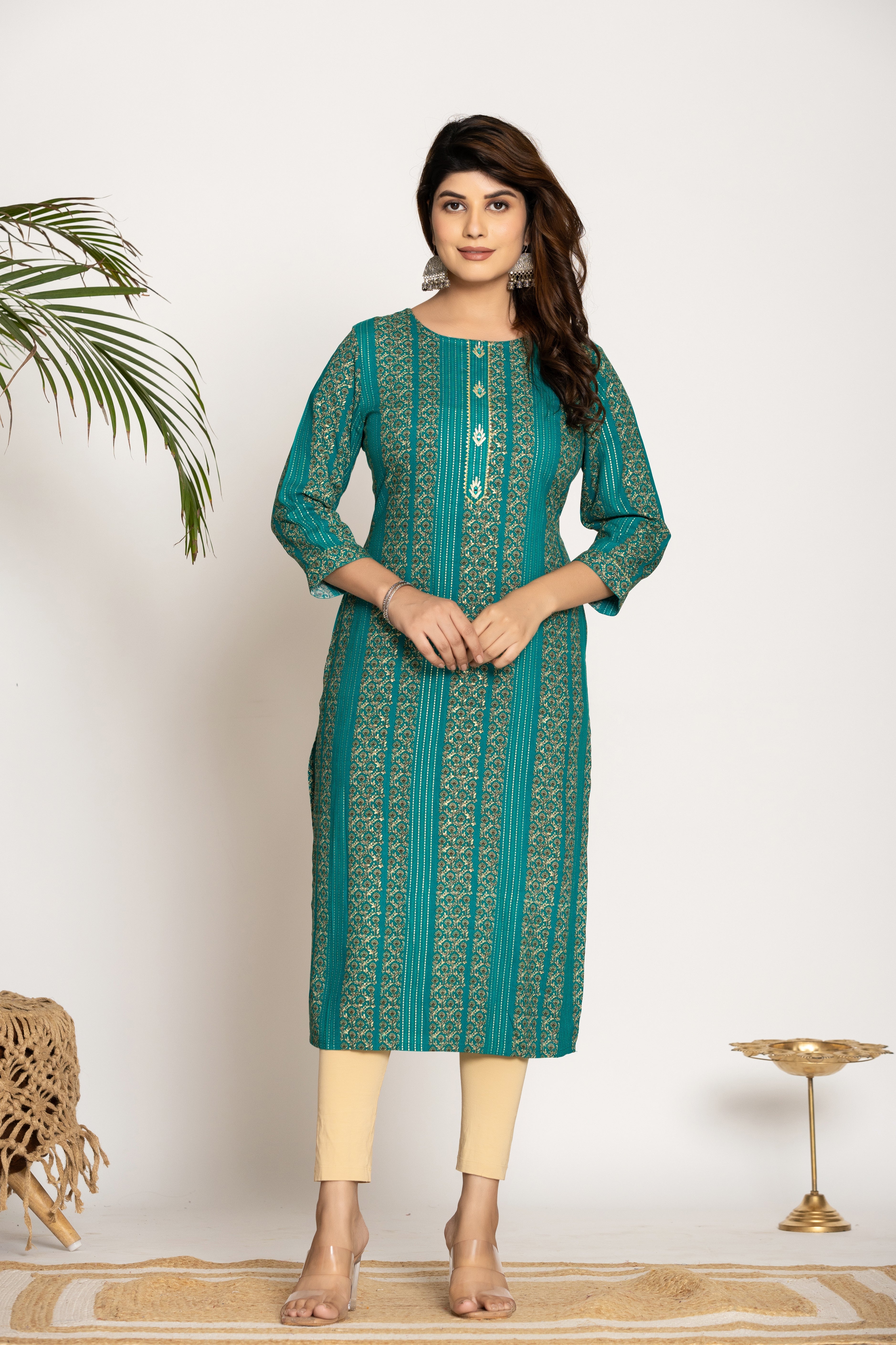 UMA TEAL PRINTED COTTON KURTI