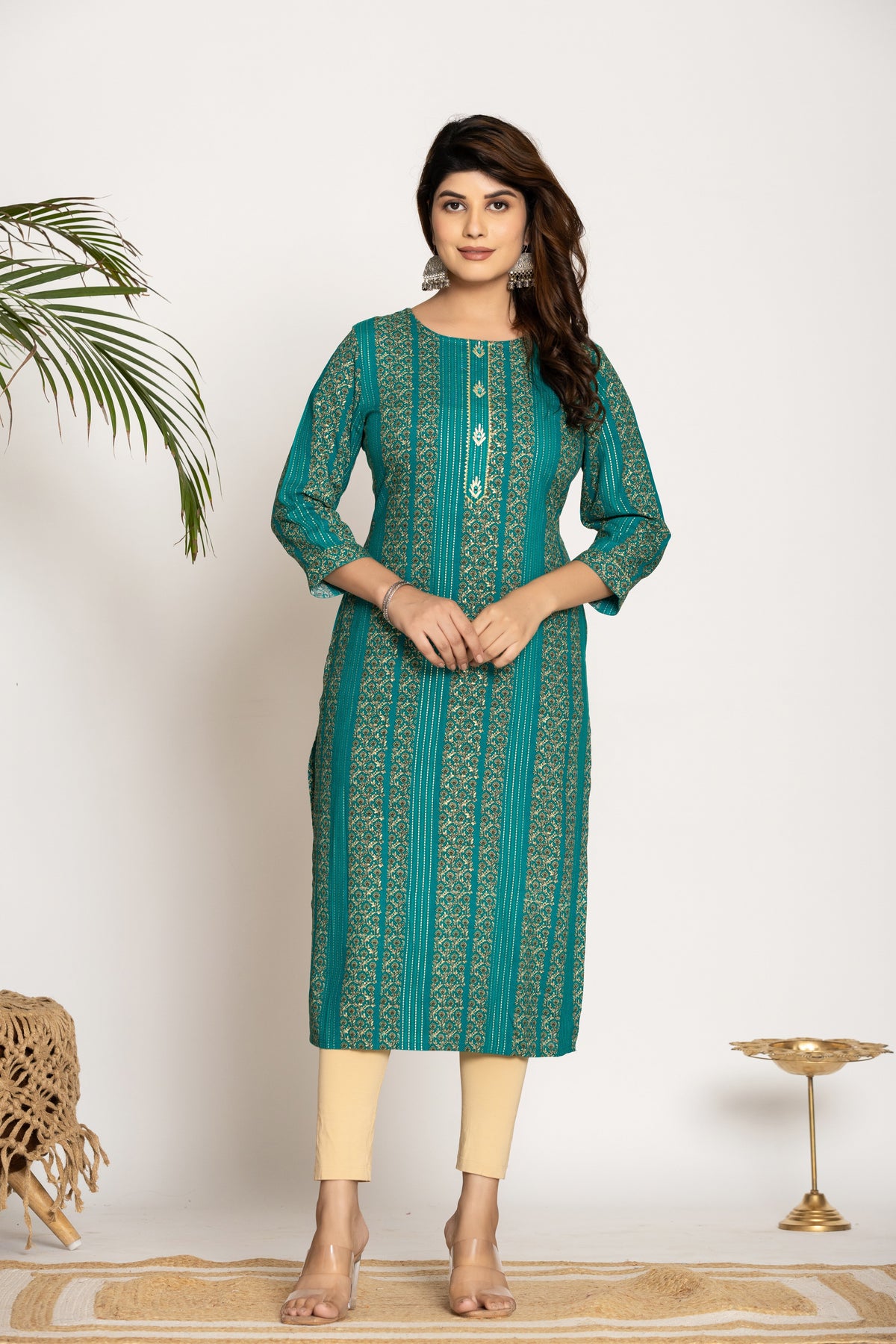UMA TEAL PRINTED COTTON KURTI