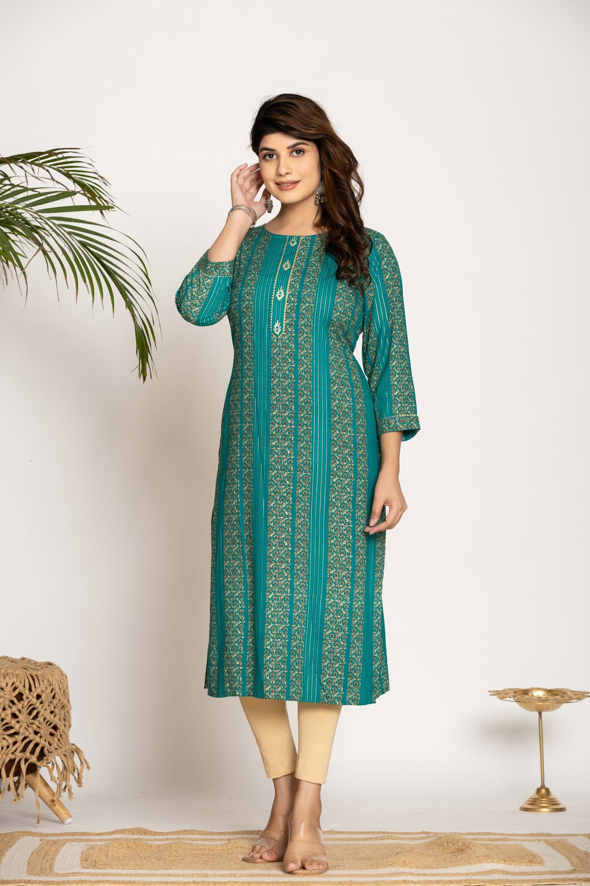 UMA TEAL PRINTED COTTON KURTI