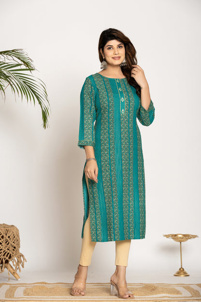 UMA TEAL PRINTED COTTON KURTI