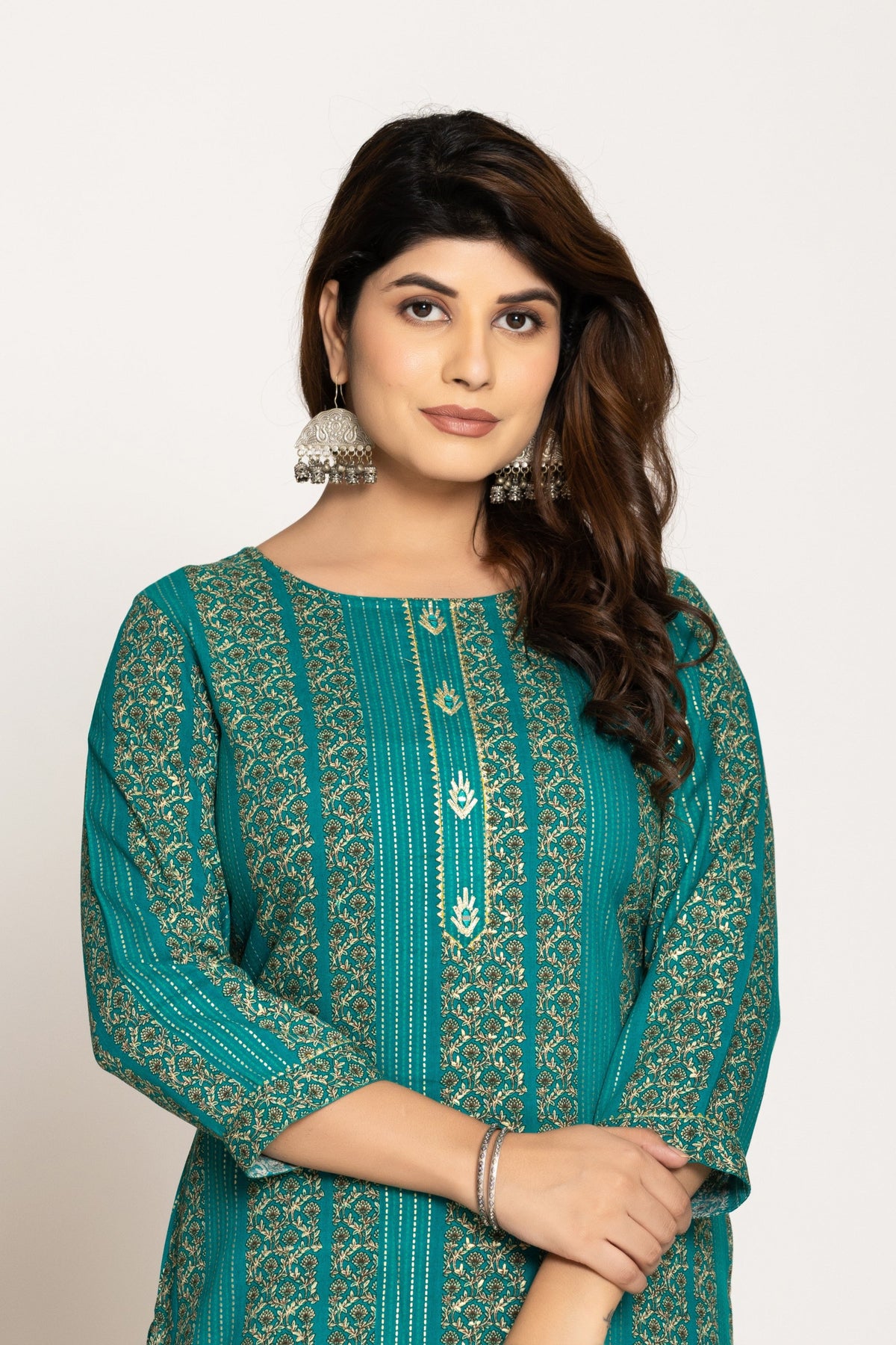 UMA TEAL PRINTED COTTON KURTI