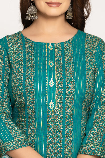 UMA TEAL PRINTED COTTON KURTI