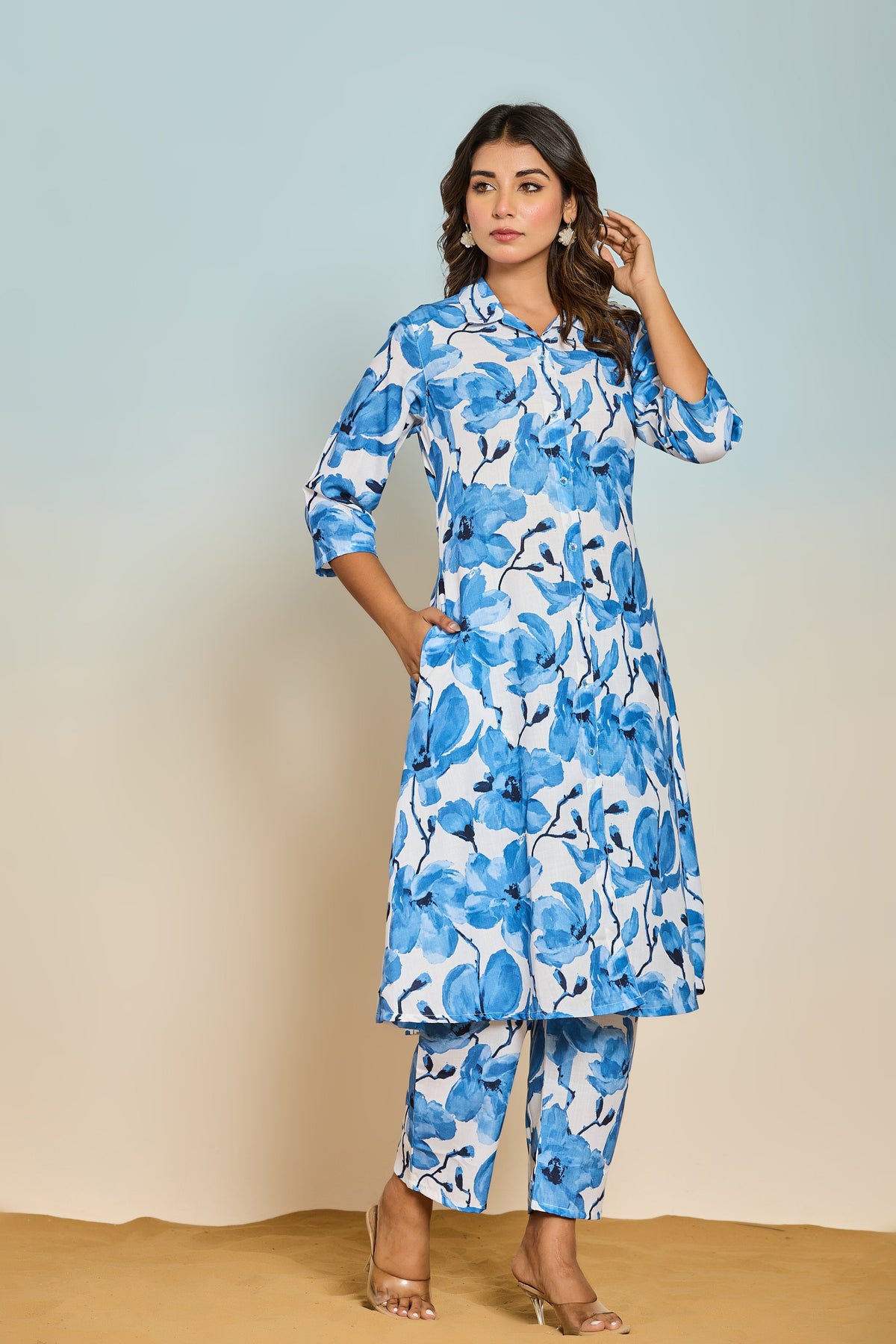 Bindiya Azure linen kurta pant set