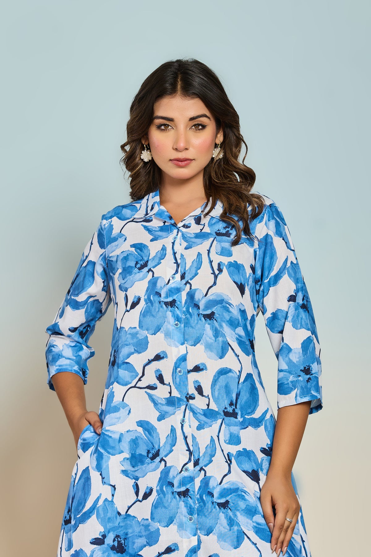 Bindiya Azure linen kurta pant set