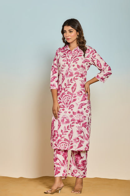 Elixir Rose Linen Printed Co-ord Set
