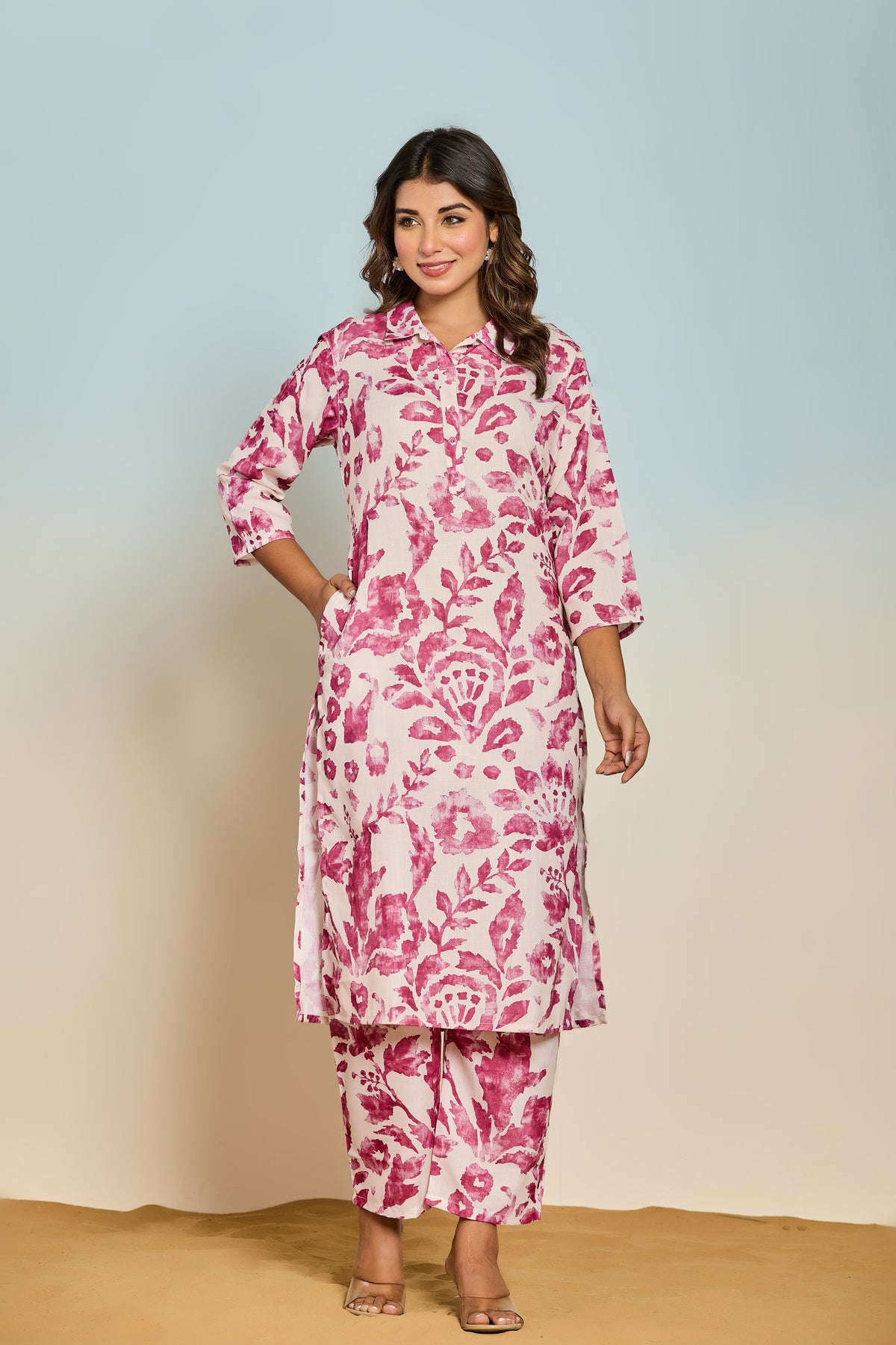Elixir Rose Linen Printed Co-ord Set